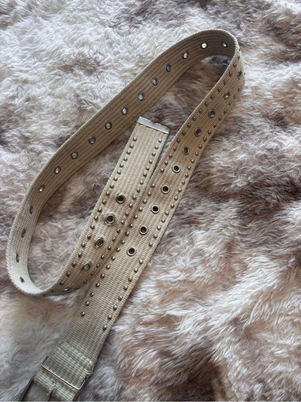 Women's Studded Canvas Belt in Light Beige - Casual Fashion Accessory